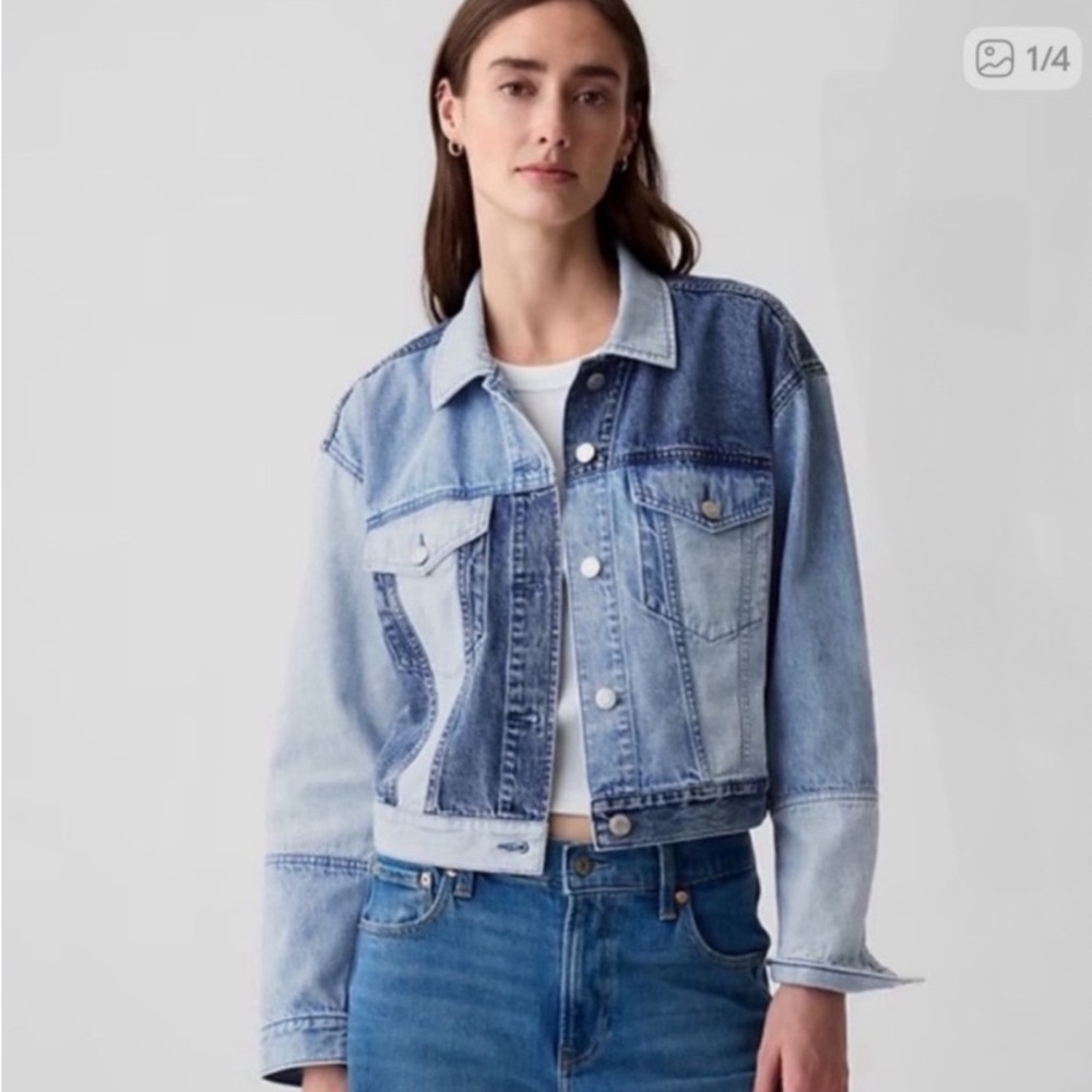 Gap Cropped Icon Denim Patchwork Jacket - image 1